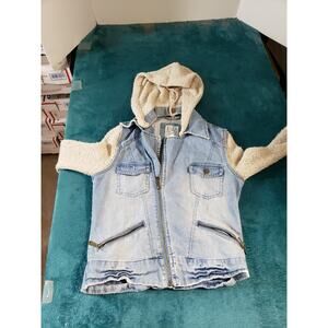 Billabong Jacket Size Small Womens Blue Hoodie Full Zip Denim Knit Ladies